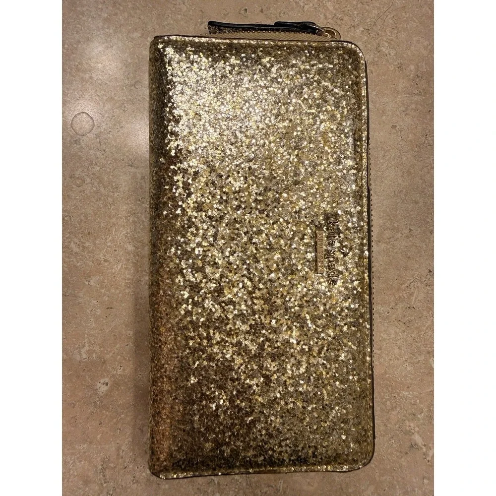 Kate Spade Gold Glitter Sparkle Large Continental Wallet Used. Great Condition